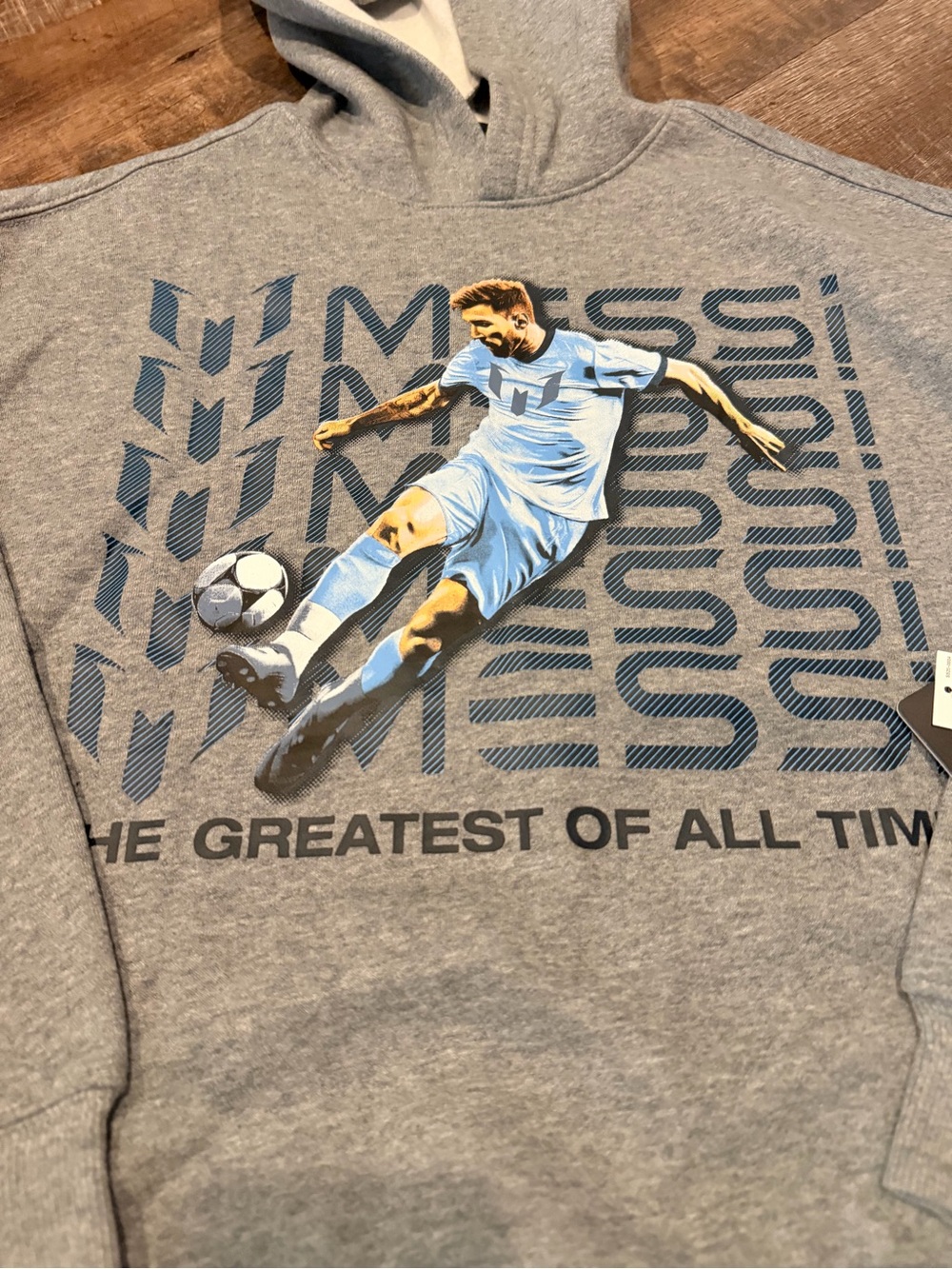 NWT Messi Collection Youth Large Hoodie Gray GOAT Graphic Pullover Sweatshirt - Picture 3 of 5
